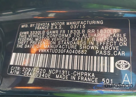 2015 Toyota Yaris L из США, поврежденный, VIN VNKKTUD30FA040682